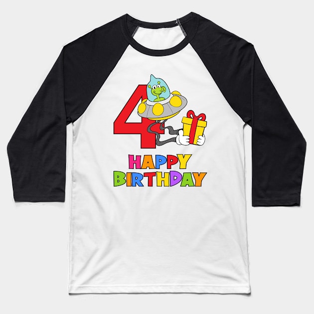 4th Birthday Party 4 Year Old Four Years Baseball T-Shirt by KidsBirthdayPartyShirts